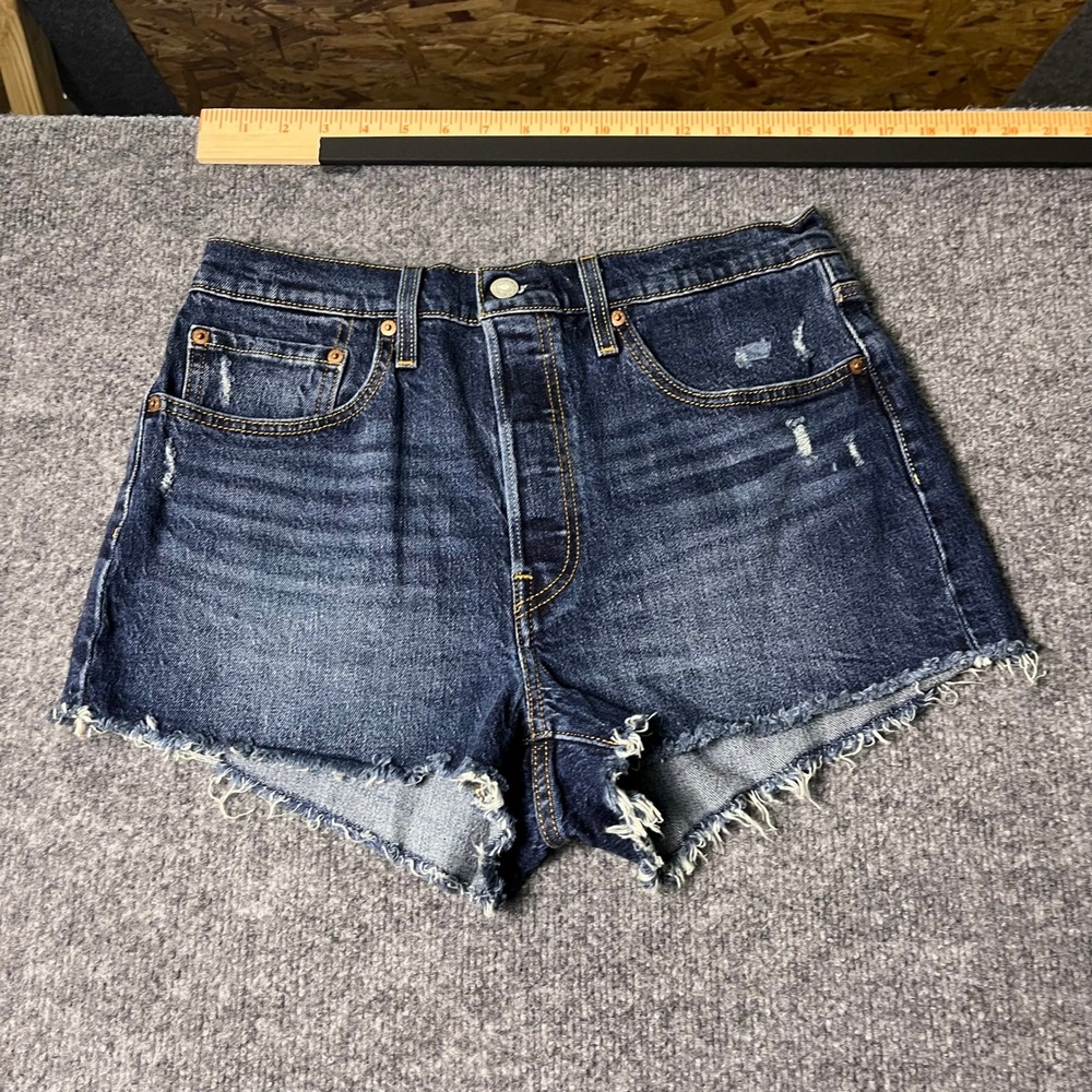 Levi's Shorts Womens Size 30 Dark Wash 501 Original Cut Off Raw Hem Distressed